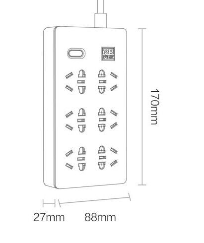 Размеры удлинителя Xiaomi Aigo TC0601 Power Strip 